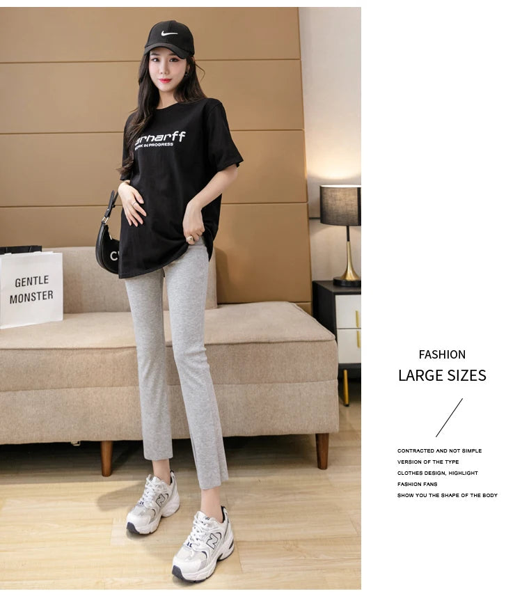 Spring Pregnant Woman Ankle-Length Pants Cotton Stretch Outside Wear Casual Maternity Boot Cut Thin Pregnancy Flare Trousers