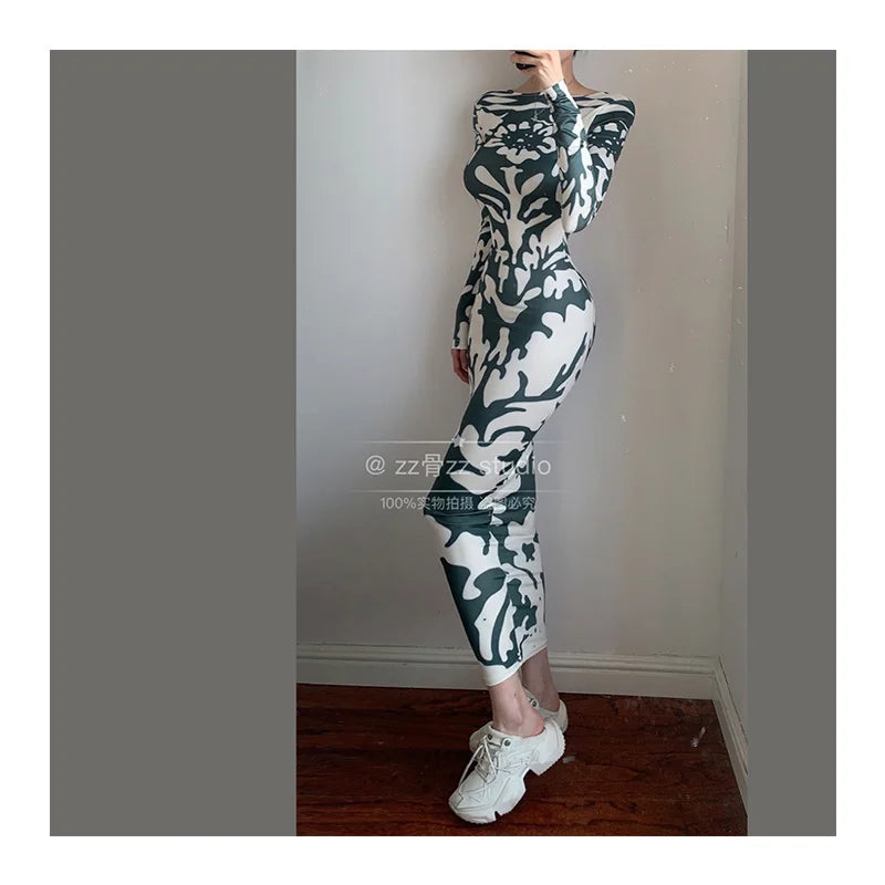 Winter New WOMENGAGA Sexy Backless Fashion Printing Elegant Skinny Slim Hip Maxi Dress Long Robe Hot Sexy Korean Women Top UC86 - Seprincess