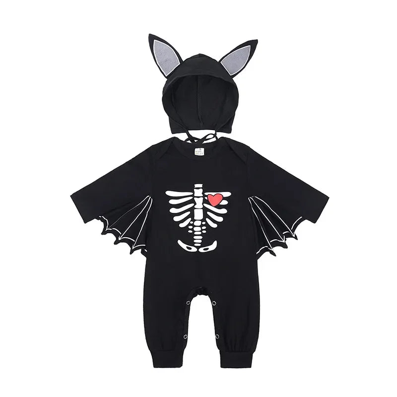 Halloween Baby Black Bat Costume Cosplay Romper Jumpsuit Infant Boys Girls Purim Party Carnival Fancy Dress Long Short - Seprincess