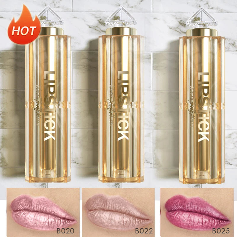 Silky Soft 3pcs/Set Matte Glitter Korean Lipstick Set Pearl Shimmer Waterproof Long Lasting Glitter Pink Orange Makeup Lipstick - Seprincess