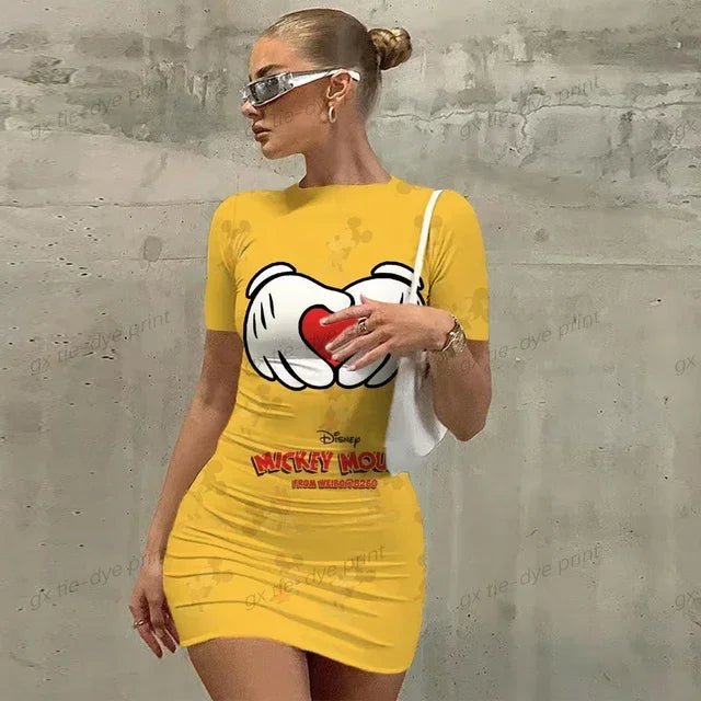 Elegant Dresses for Women 2023 Top Sexy Slim Fit Tight Women's Dress Casual Disney Mickey Mouse Print Cartoon Fashion Print - Seprincess