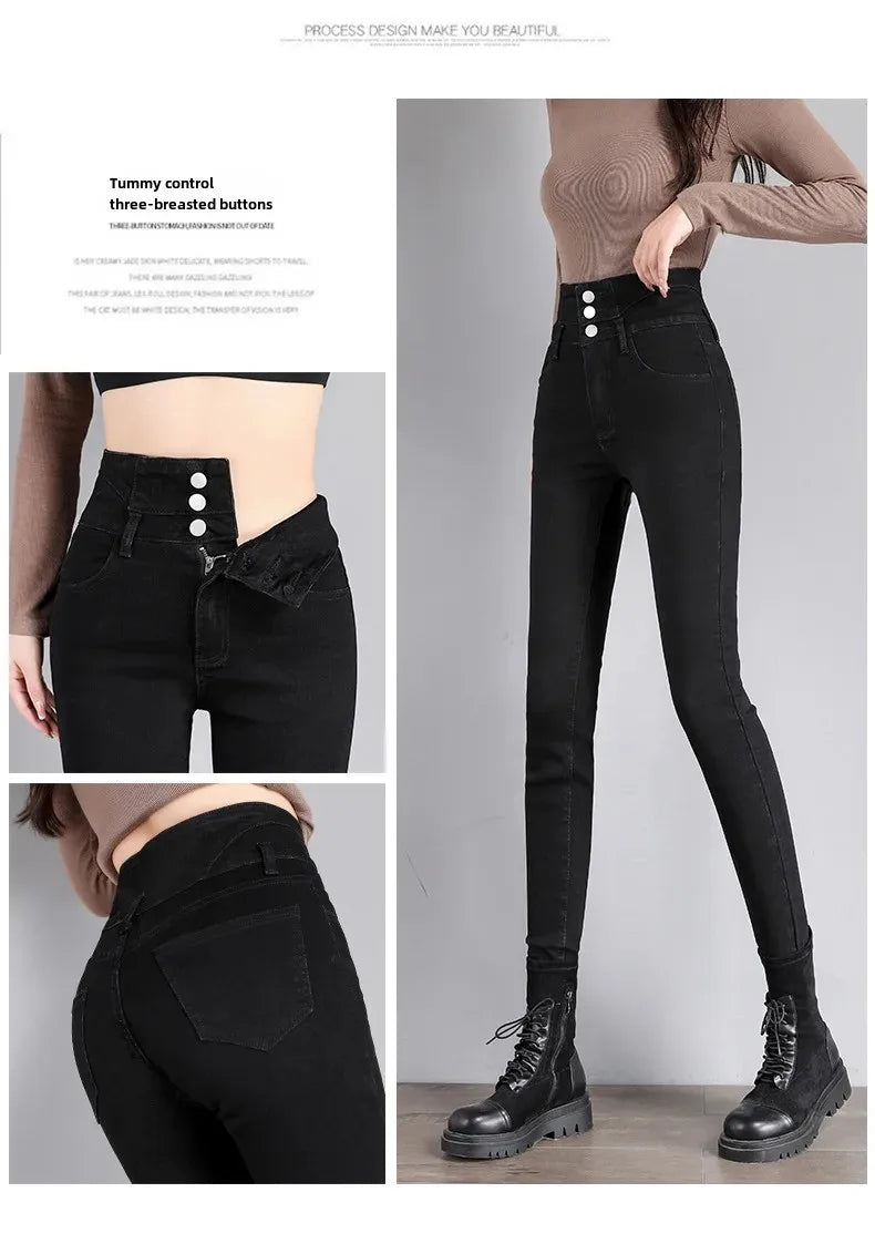 High-Waisted Jeans Women's New Slimming Stretchy Black Cropped Pants Tightening Your Silhouette Smoothing Out Your Waistline