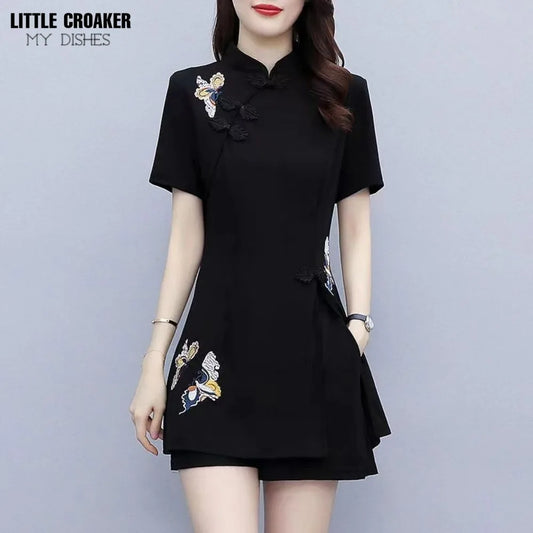 Women Single/Set Summer Slim Cheongsam Shorts Set Women's Fashionable Retro Large Improved Qipao Dress Two Piece Set Women - Seprincess