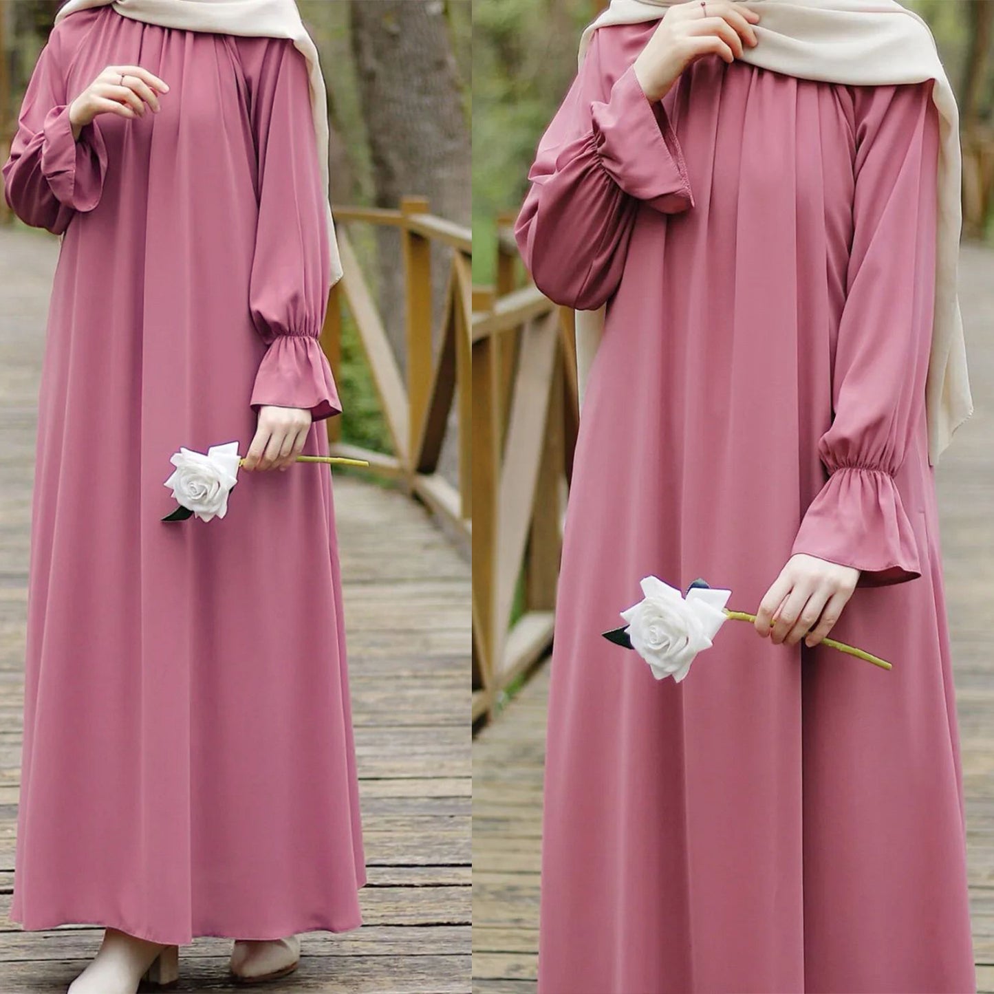 Fashion Chiffon Muslim Abaya Autumn Long Sleeve Wear With Pockets Femme Dress Islamic Clothing For Women Kaftans Solid