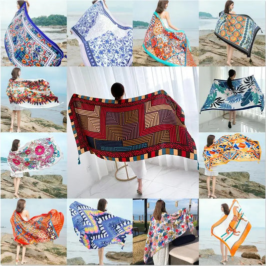 90x185cm  Printing Process Twill Summer Suncare Beach Dress Bikini Sarong Wrap Scarf Women Brazilian Swimsuit Bathing Cover-ups - Seprincess