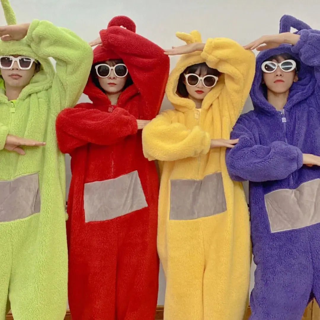 Kawaii Teletubbies Po Laa-Laa Dipsy Tinky Winky Women's Onesies Winter Girls Funny Coral Fleece Hooded Pajamas Home Clothes - Seprincess