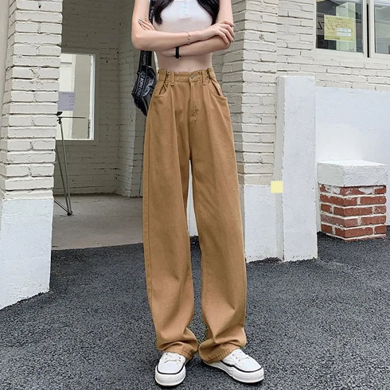 Spring Autumn High Street Network Red Denim Pants Female Y2k Korean Version High Waist Loose Leg Straight Leg Mopping Pants Tide