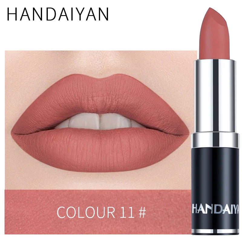 Handaiyan Sexy Nude Red Brown Purple Lipgloss Matte Lip Gloss Velvety Lipstick Matte Waterproof Makeup Long Lasting Cosmetic - Seprincess