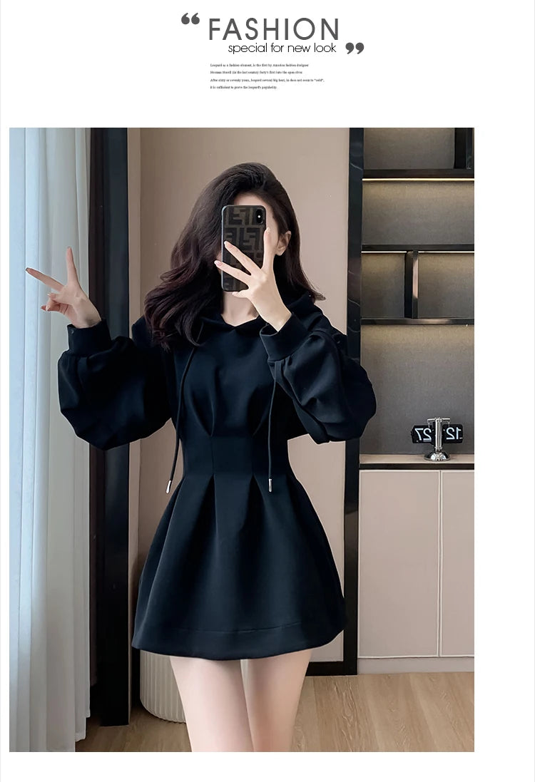 Spring Fall Hoodie Dress Women Long Sleeve Cute Hooded Mini Dress Slim Streetwear Dress Vestidos - Seprincess