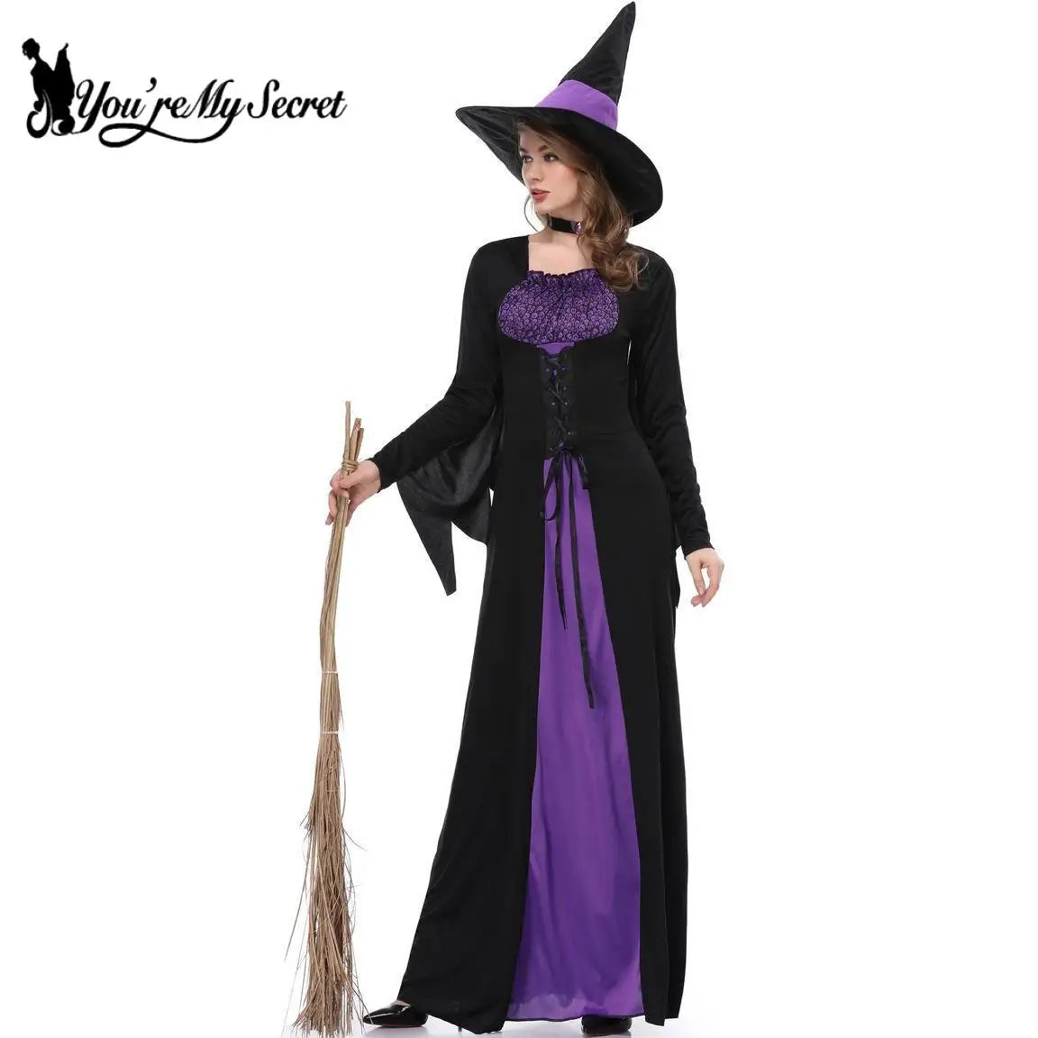 [You're My Secret] Halloween Witch Costumes for Women Adult Fantasy Vampire Witch Dress Up Carnival Performance Cosplay Dress - Seprincess