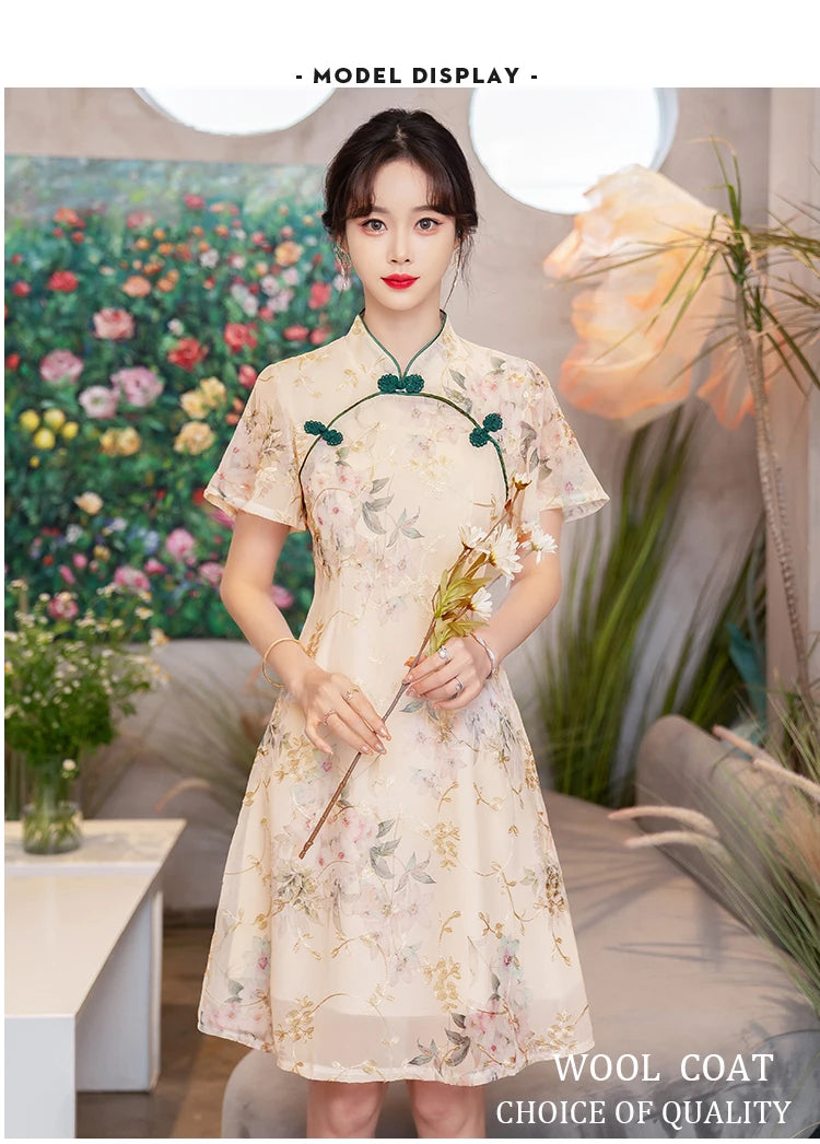 New Style Summer Improved Chiffon Cheongsam Women' Elegant Chinese Traditional Short Sleeve Qipao Dress Modern - Seprincess