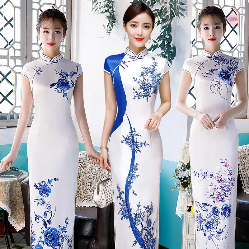 Summer Lady Short Sleeve Qipao Chinese Traditional Women Party Dress Female Elegant Print Vintage Button Cheongsam - Seprincess