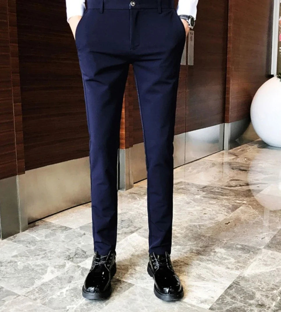 Elastic Business Tressed Male Suit Trousers 9 Cropped Fluid Stretch Social Tailoring Men's Summer Pants Draped Slim Fit Fabric