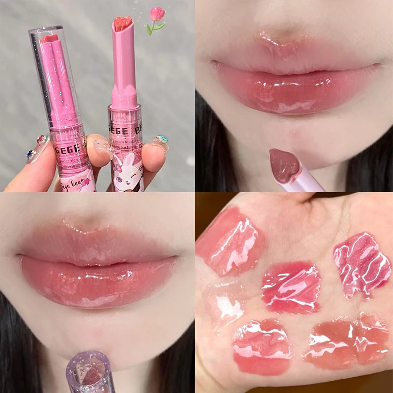 3PCS Heart-Shaped Jelly Lipstick Pen Mirror Water Glitter Lip Glaze Waterproof Moisturising Lipstick Transparent Korean Makeup - Seprincess