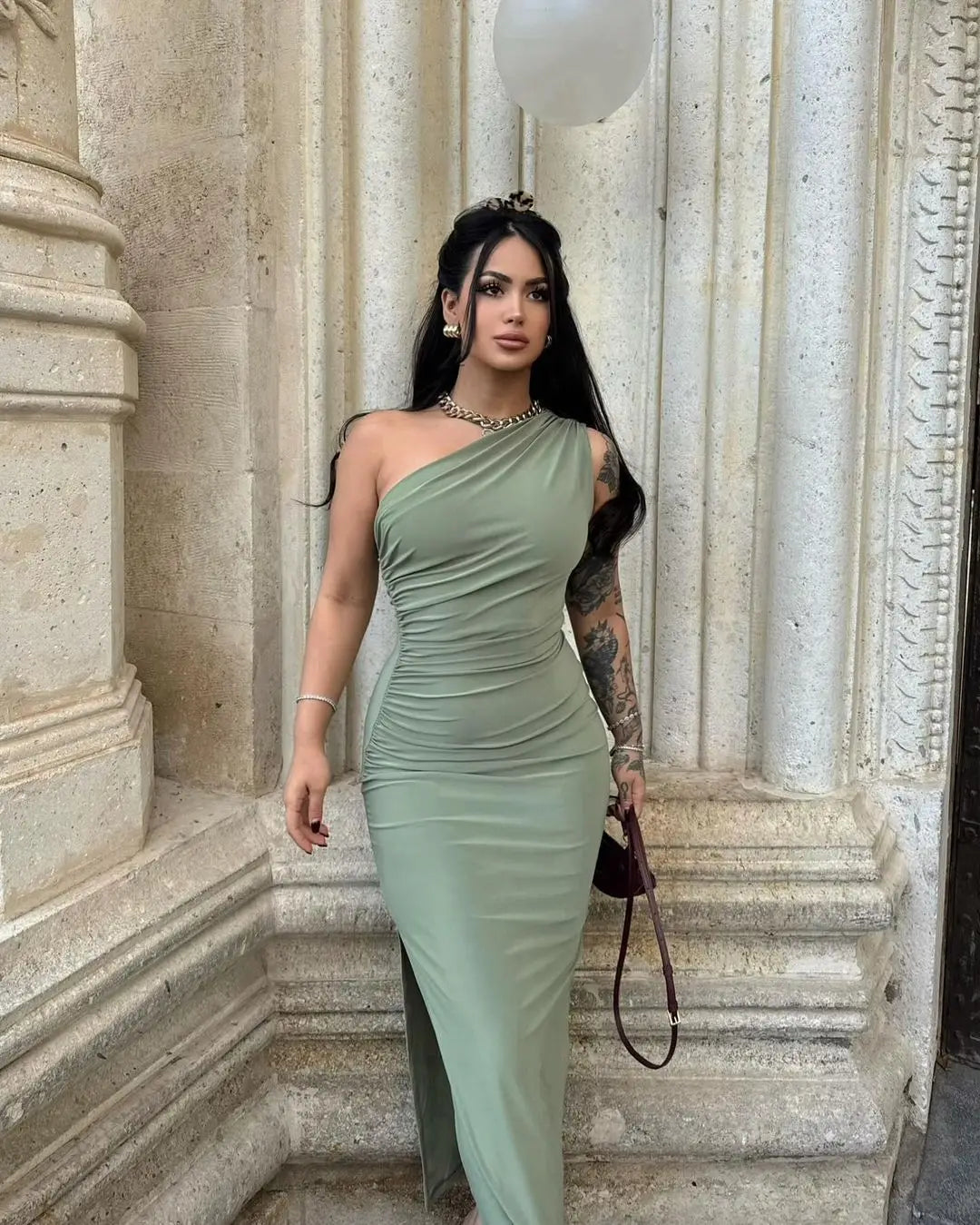 Green Dress Women Fashion Sexy Split Sleeveless Backless Slim Maxi Dress Female Casual Club Elegant Lady Evening Party Dresses - Seprincess