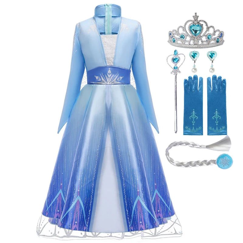 Frozen Girls Dress Elsa 2 Princess Cosplay Costume Kid Fancy Children Gowns Vestidos Snow Queen Disney - Seprincess