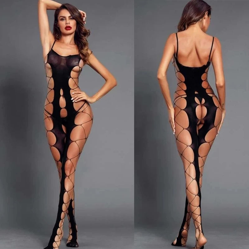 New Lingeries For Woman Open Crotch Bodystocking Black Bodysuit Porn Erotic Lenceria Underwear Crotchless Costumes Nightclub H06