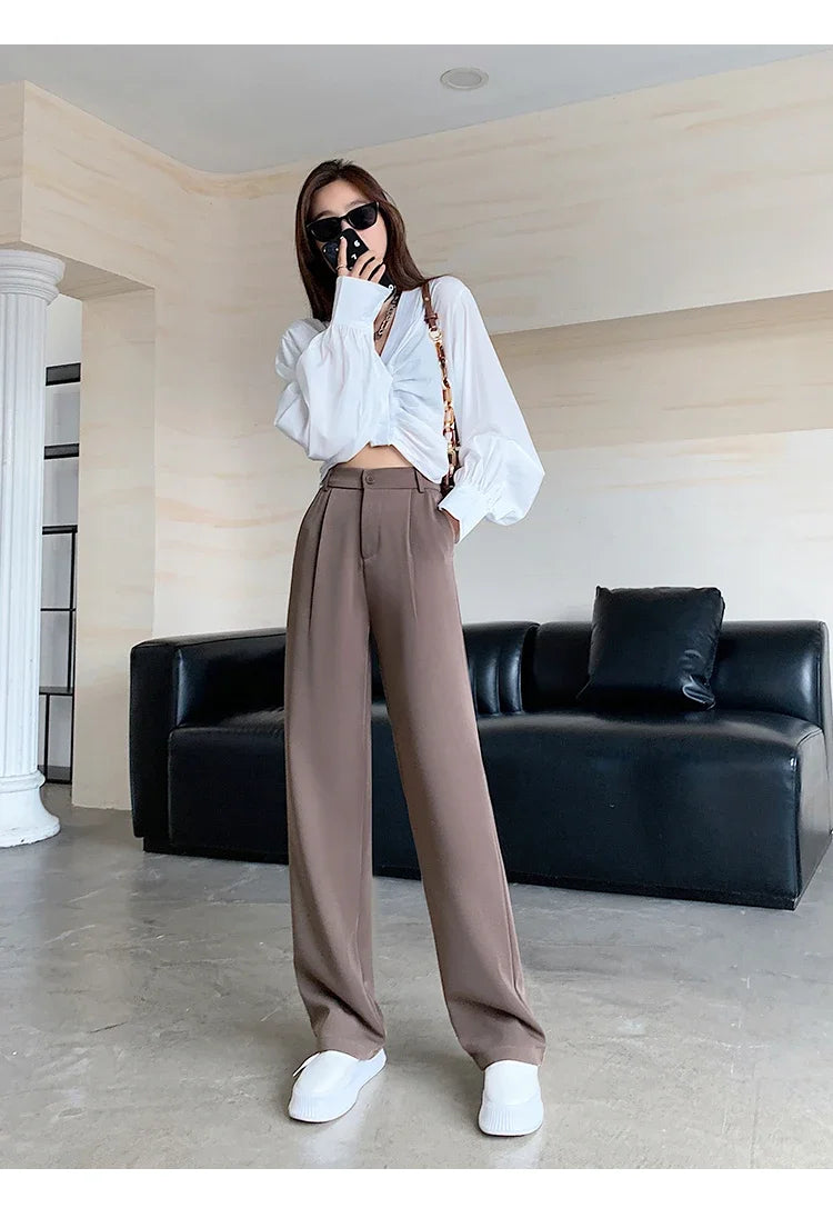 Casual High Waist Loose Wide Leg Pants for Women Spring Autumn New Female Floor-Length White Suits Pants Ladies Long Trousers