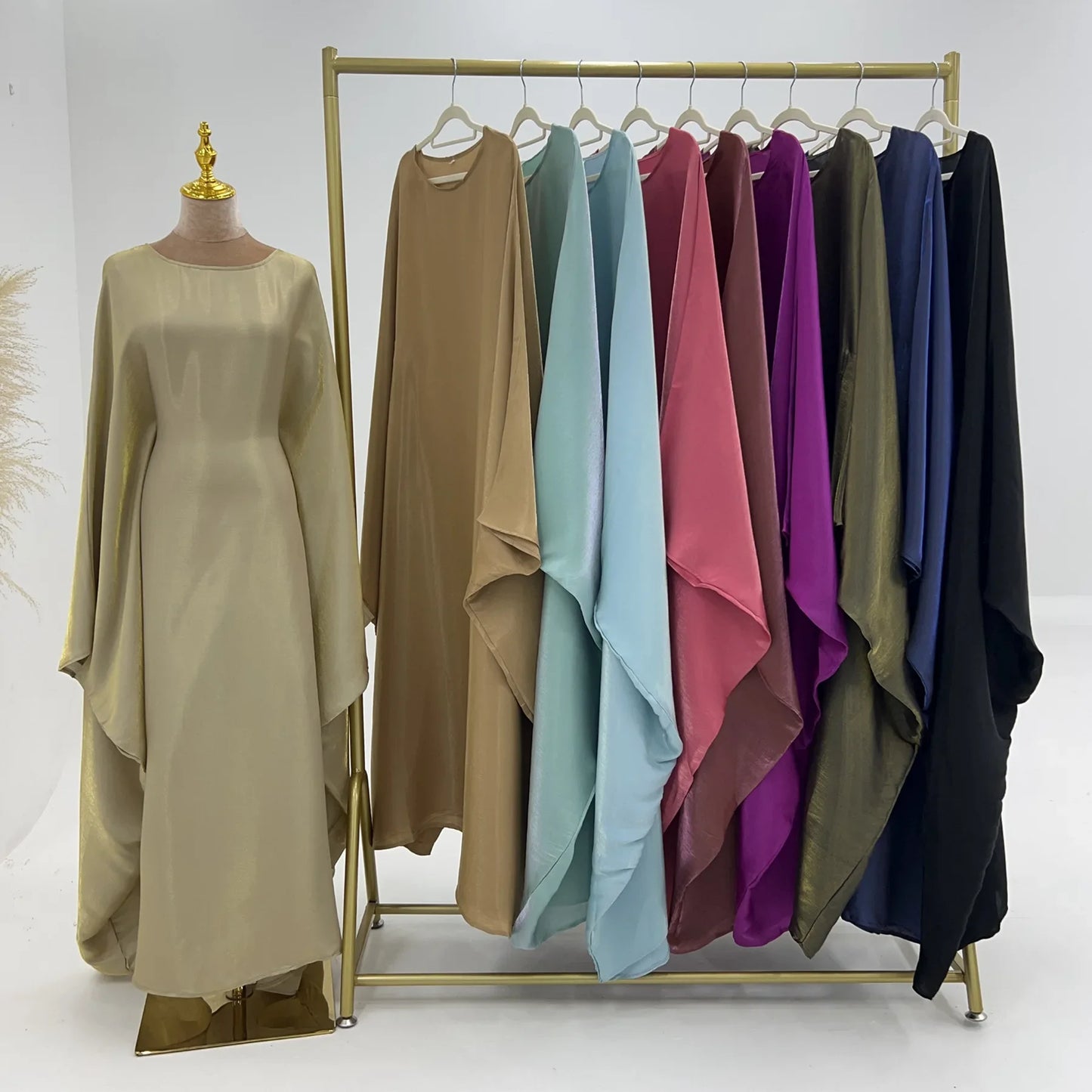 Shiny Batwing Abaya Inside Belt Muslim Party Kaftan Long Dress Summer Butterfly Abayas for Women Dubai Turkey Islamic Hijab Robe