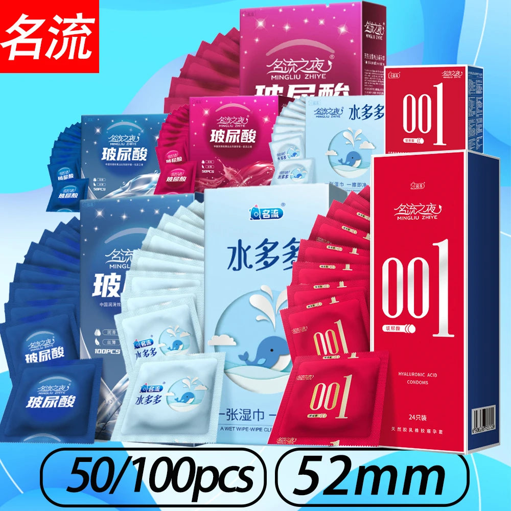 Hyaluronic Acid Condoms 52mm 100/50pcs Men Couples Glossy Ultra Thin Penis Sleeves Sex Toys Safer Condoms Sexshop Products - Seprincess