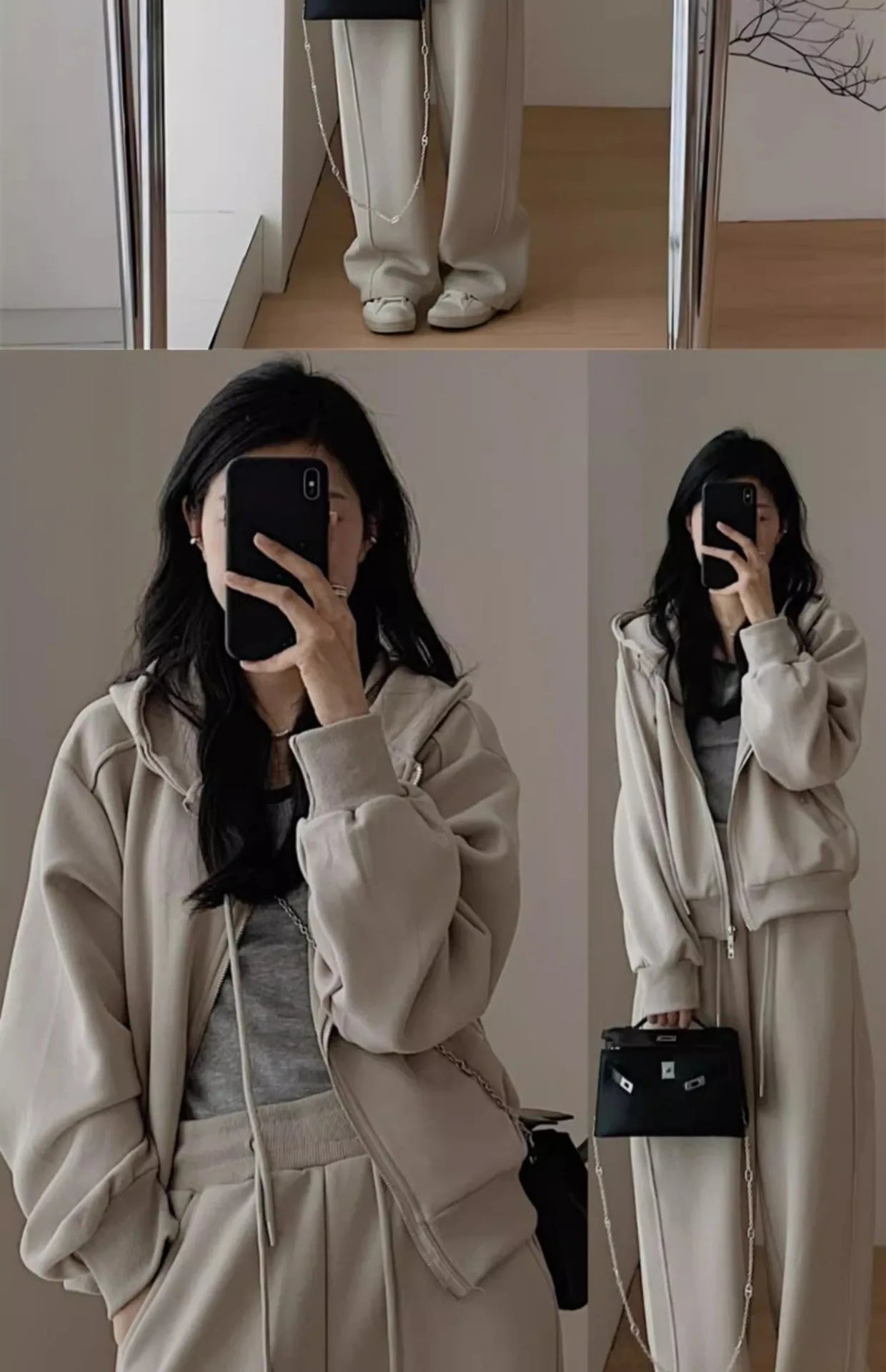 2024 Autumn Winter New Solid Loose Women's Hoodie and Sweatpants Two Piece Set Korean Fashion Y2k Zip Up Hoodie Sweatshirts - Seprincess