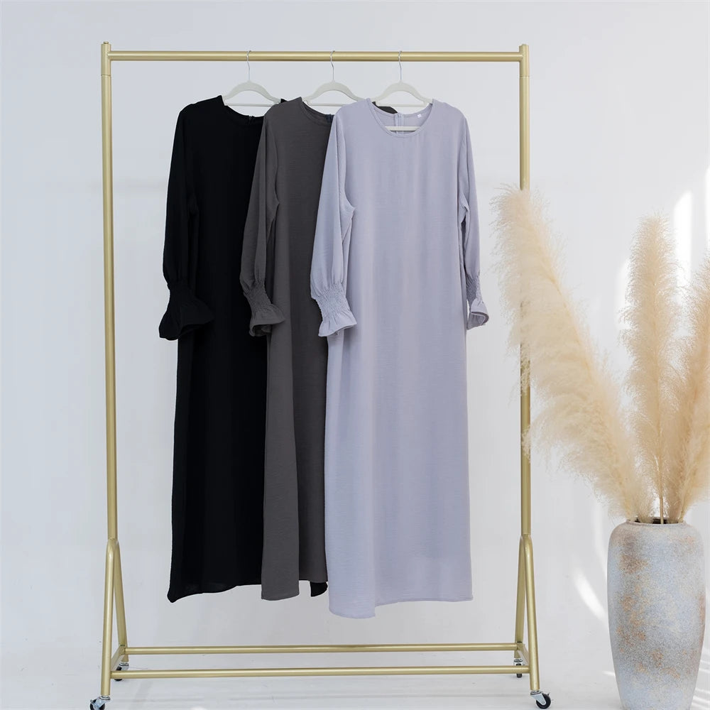 Eid Jersey Solid Modest Under Abaya Dubai 2024 Palestine Women Islamic Clothing Muslim Kaftan Inner Dresses Robe Femme Musulmane