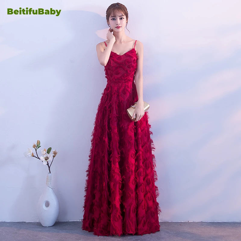 2024 Women's Wedding Party Dress Elegant Sling V-neck Sling Zipper Feather Bridesmaid Skirts Evening Dresses for Women Vestidos - Seprincess