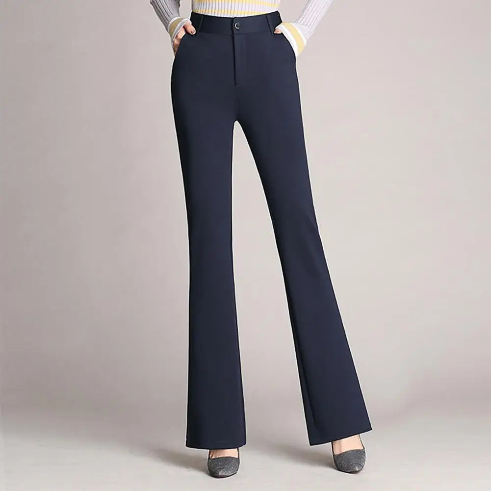 Women Trouser Flared Style High Waist Solid Colors Elastic Formal Long Pants Stretch Office Lady Trouser for Office