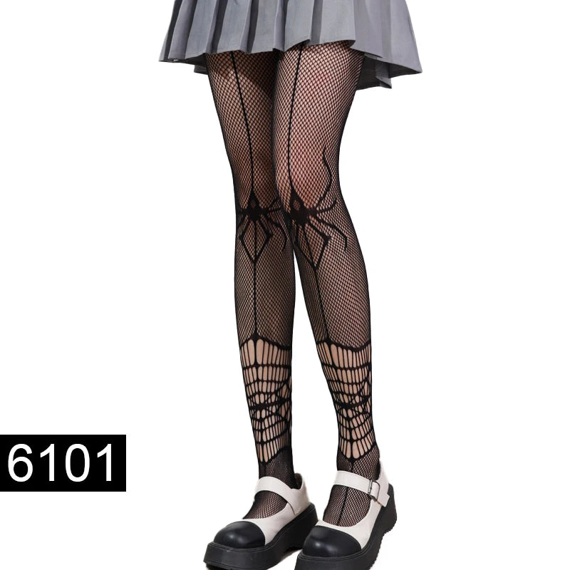 Women Sexy Pantyhose Mesh Fishnet Nylon Tights Long Body Stockings Jacquard Step Foot Fashion Seam Lingerie Ladies Black Hosiery