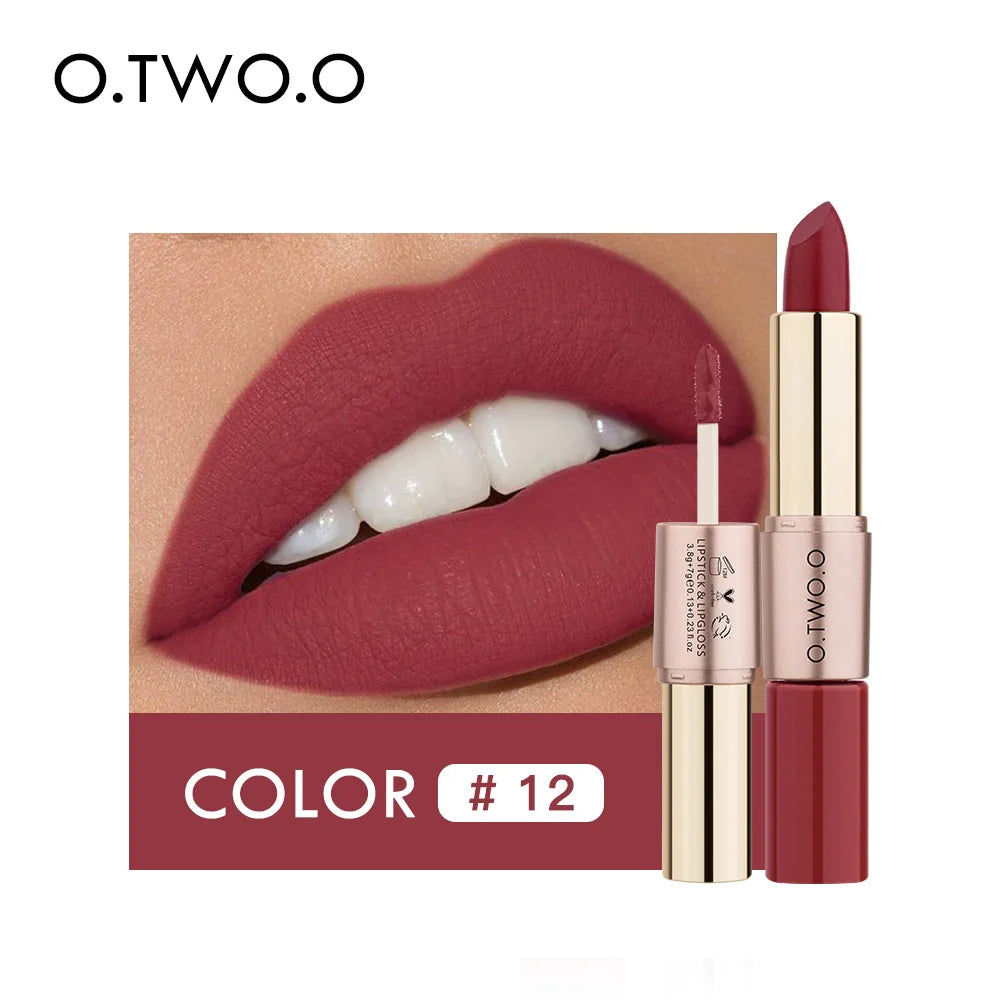 O.TWO.O 2 IN 1 Matte Lipstick&Liquid Lipstick 12 Colors Makeup Lip Glaze Waterproof Batom Lip Cosmetics Silky Texture