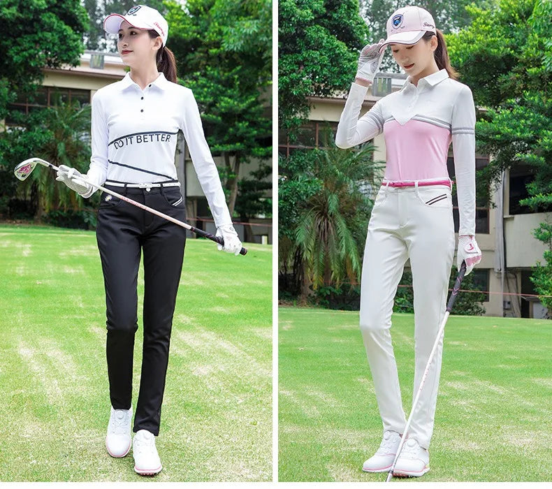 TTYGJ Women golf pants  korean Fashion Sports  Autumn and Winter High Elastic Slim Sweatpants wear-resistant Thickened