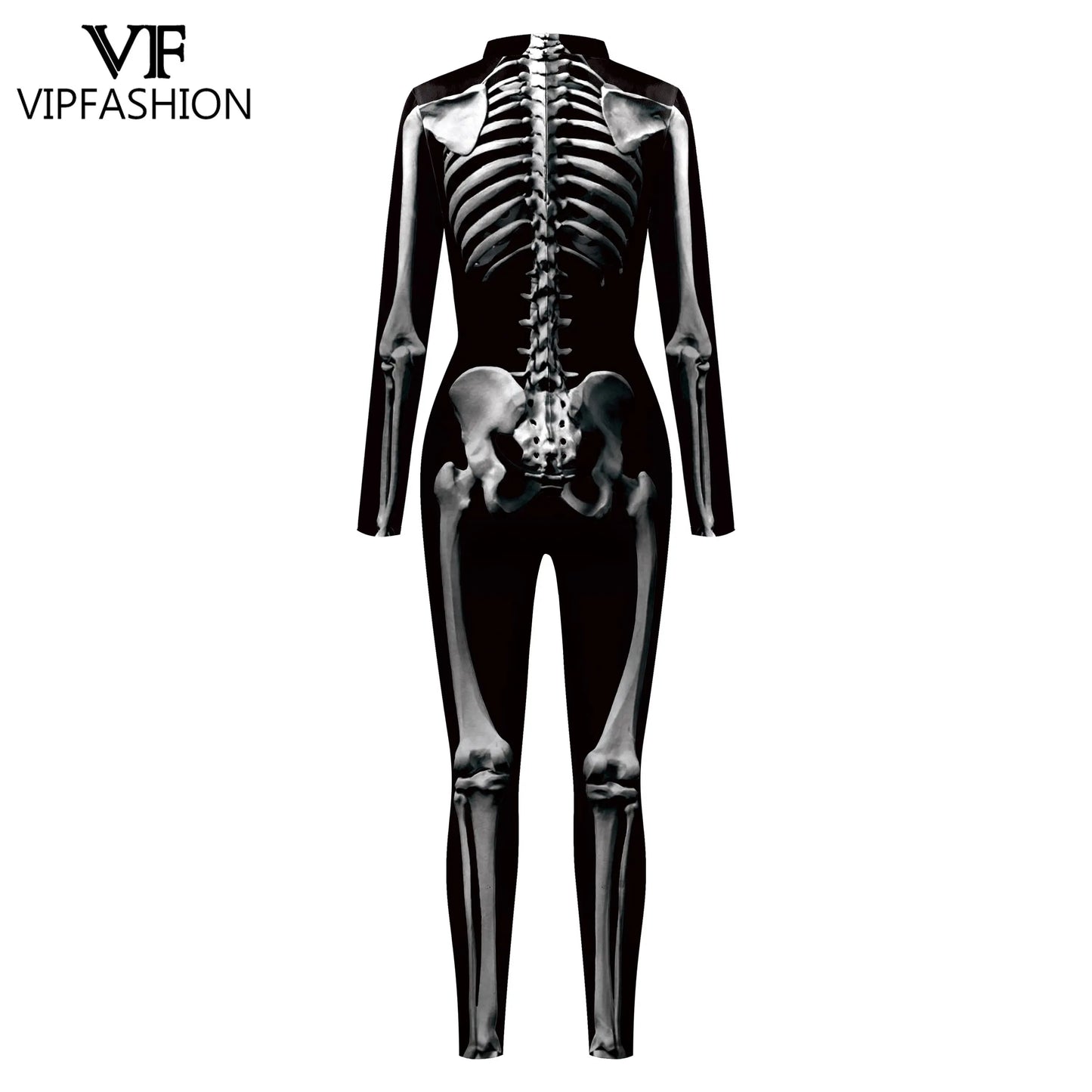 VIP FASHION Adult Skeleton Cospaly Costume Unisex Halloween Ghost Jumpsuit Carnival Party Zentai Bodysuit Scary Show Outfit Suit - Seprincess