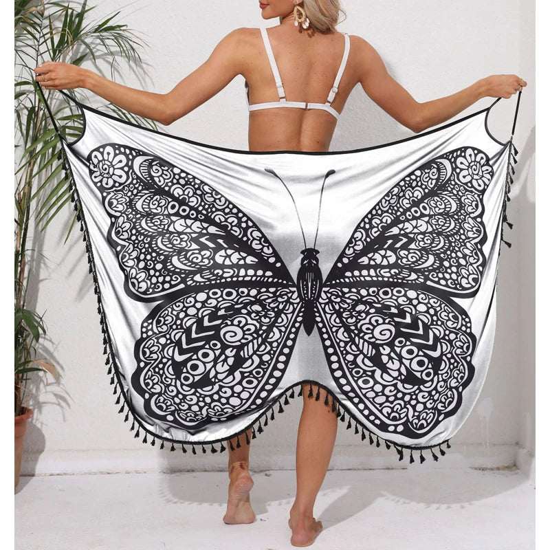 Women Bikini Sexy Butterfly Print Cover Up Swimwear Women Dress Summer Tunic Bath Sarong Wrap Skirt Swimsuit Elegant Beachwear - Seprincess