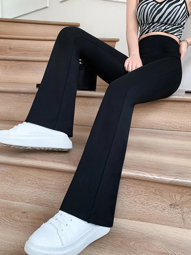 Summer Flare Pants Women Slim High Waist Pure Color Sexy Retro Fashion Ladies Streetwear All-match Spring Leisure