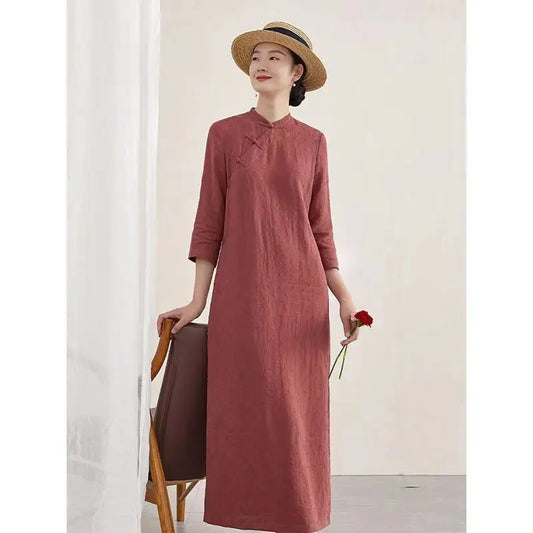 Spring summer chinese loose dress cheongsam half sleeve qipao Daily cotton linen qipao robe chinoise vestido zen tea dress - Seprincess