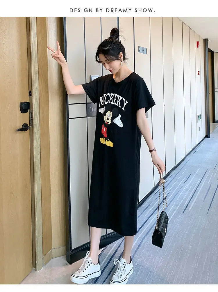 Disney Dongdaemun Maternity Dress Short Sleeve T-shirt Skirt 2022 Summer Cartoon Mickey Printed Summer Dress Fashion - Seprincess