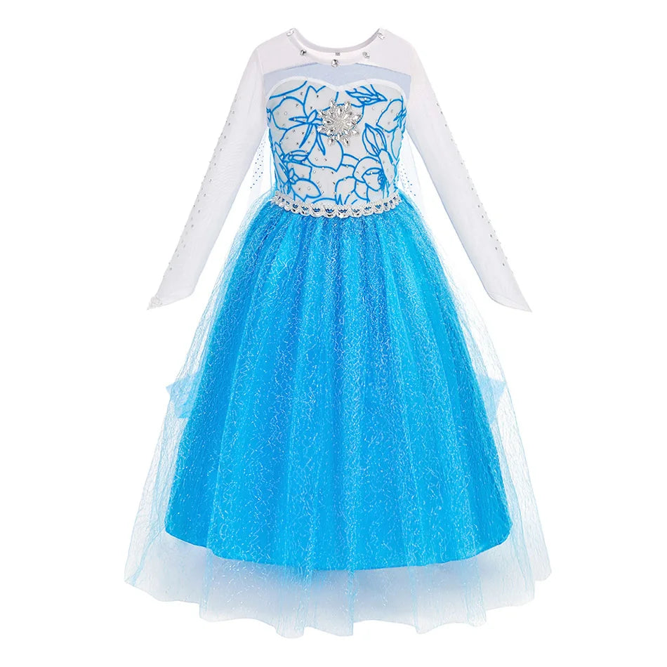 Children Elsa Gown Kids Snow Queen Dance Fancy Costume Girls Princess Halloween Long Sleeve Clothes Kids Party Cosplay Dresses - Seprincess