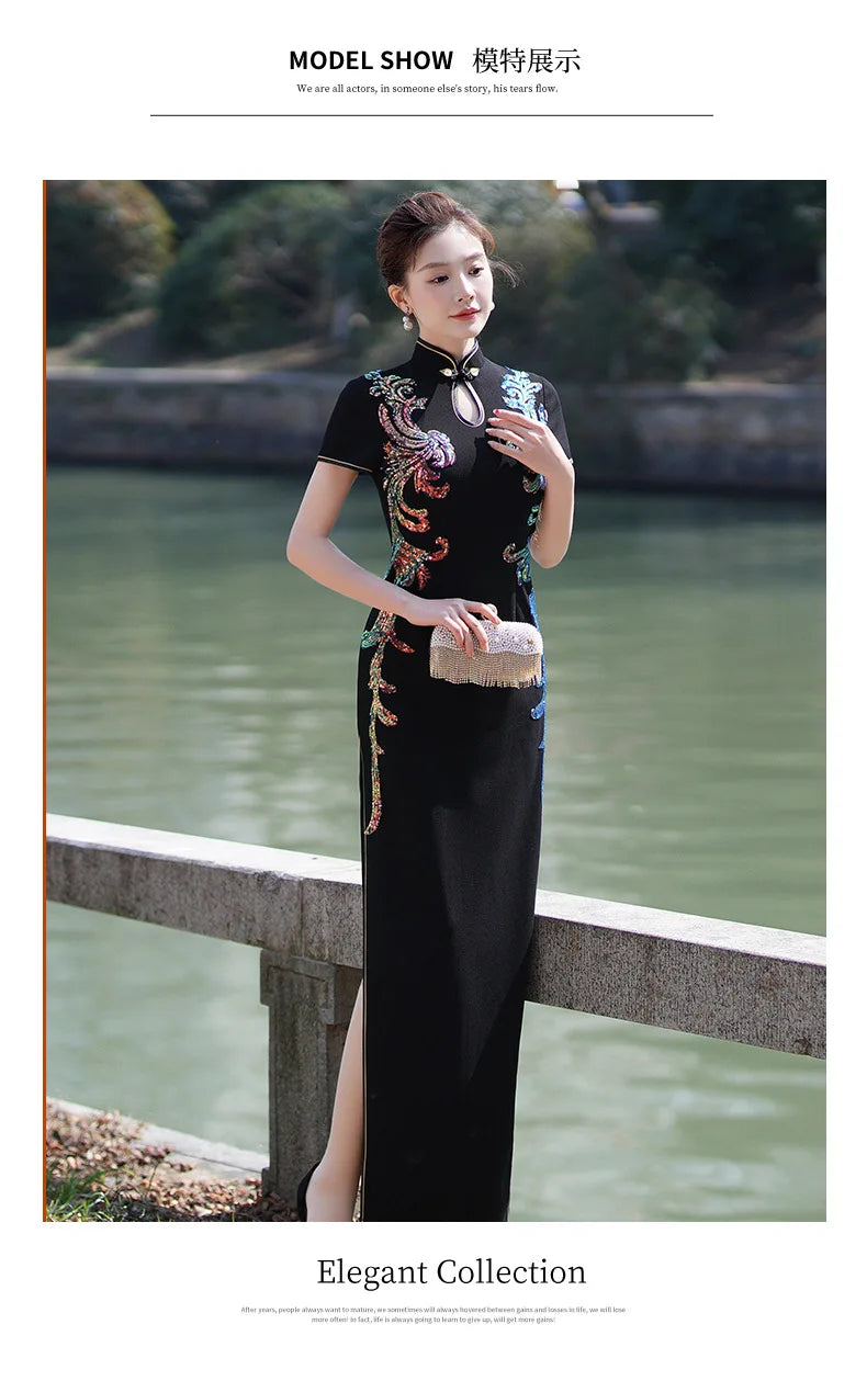 Elegant Cheongsam Women Qipao Chinese Style Dress Vintage Mandarin Collar Cheongsams Big Size 3Xl4Xl5Xl Vestidos Fashion Show - Seprincess