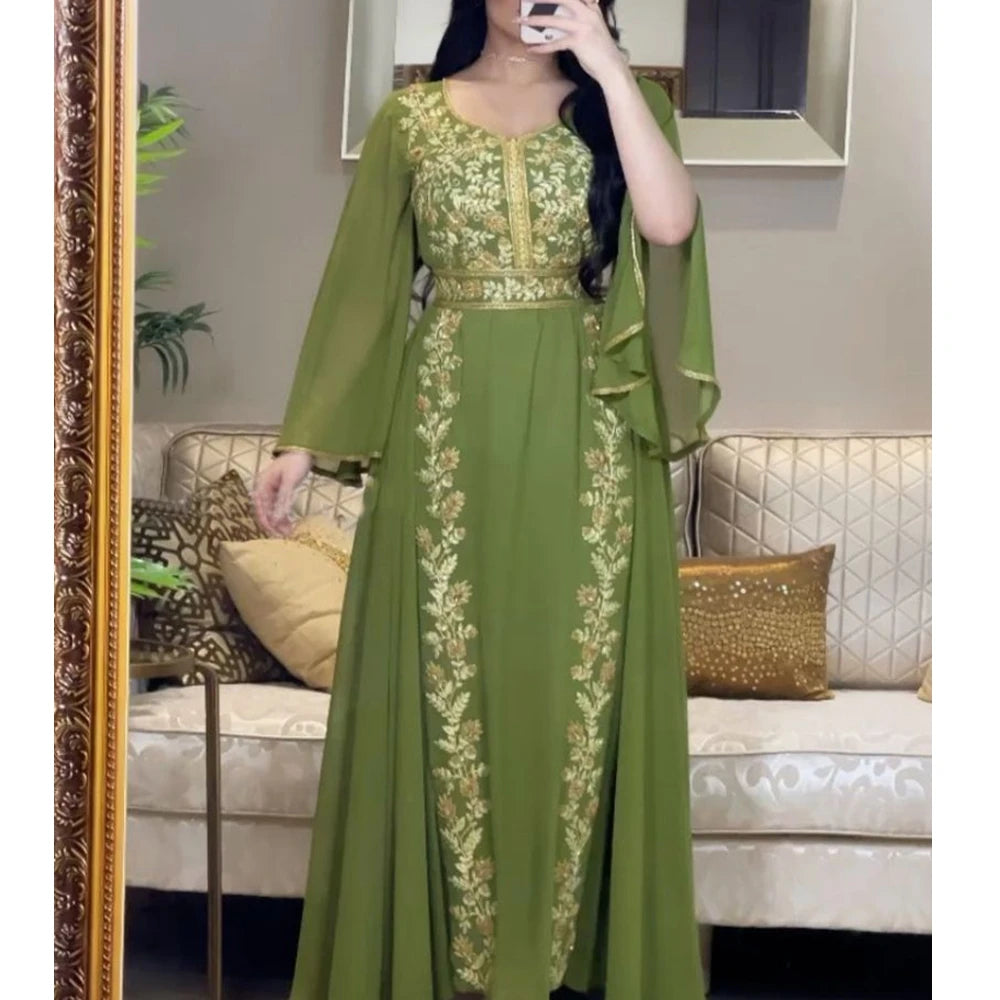 Dress Abaya Arab Women Long Sleeve Long Sleeve Caftan Islamic Clothing Embroidered Kaftan Robe Muslim Evening Gown - Seprincess