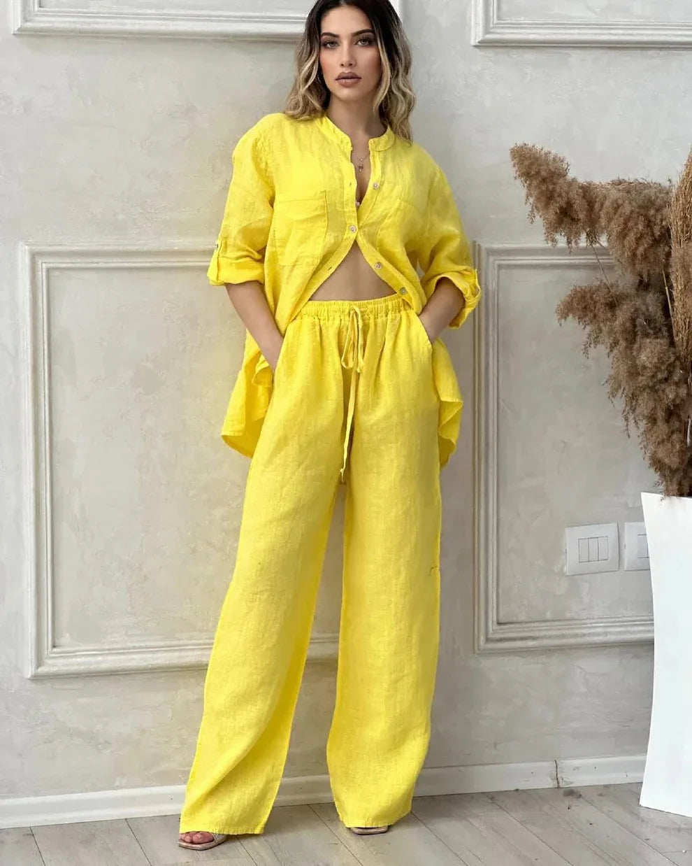 Spring Autumn Two Piece Sets 2024 Women Casual Long Sleeve Pocket Shirts 2 Piece Set Fashion Loose Wide Leg Pants Suit Outfites - Seprincess