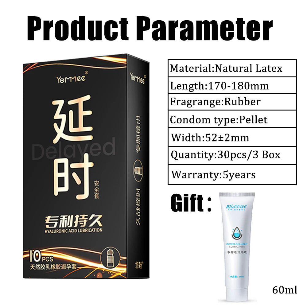 30pcs Condoms Ultra Thin Glossy Pellet Type Penis Sleeve Natural Latex Презервативы Safer Sex with 60ml Lubricante Sexual - Seprincess