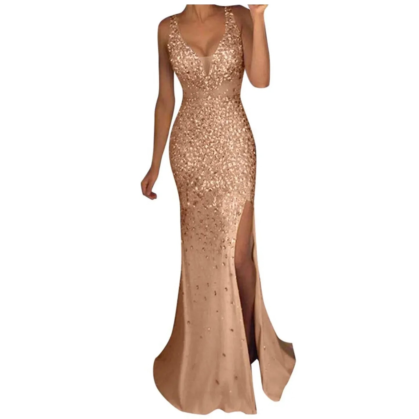 Women Sexy Mesh Sequins Party Long Dress 2023 Elegant Backless Bocycon High Slit Dress Summer Fashion Sexy Evening Prom Dress - Seprincess