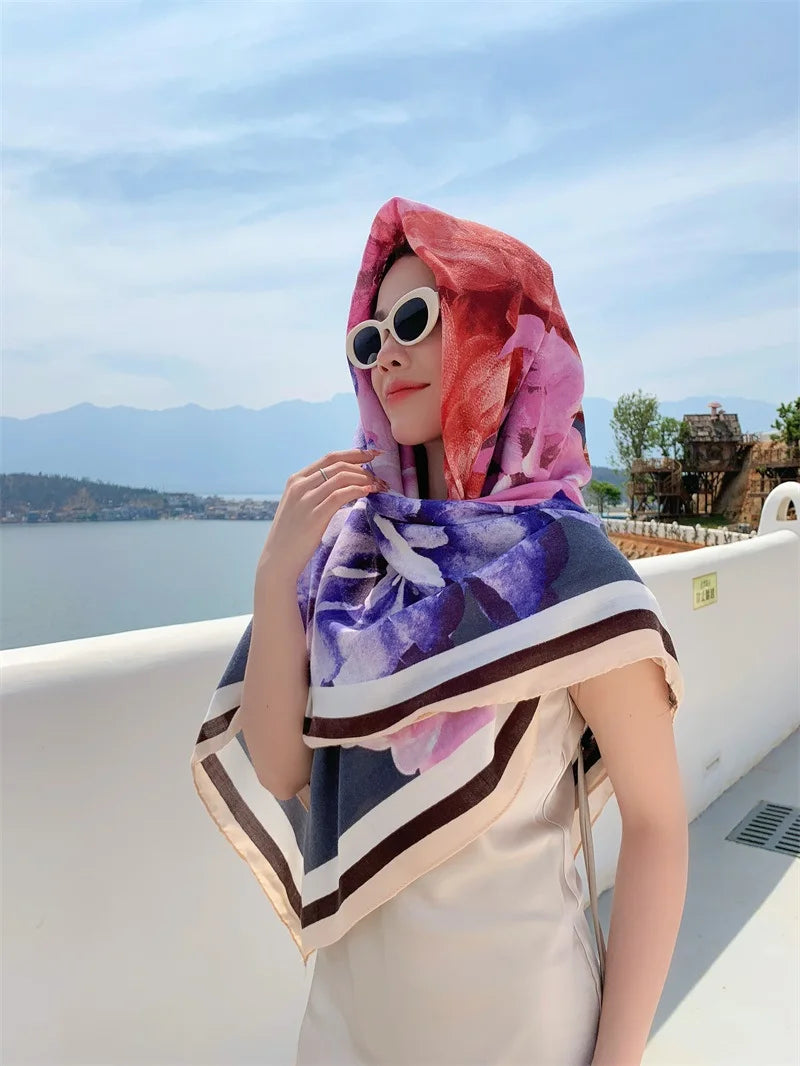 HOT 130x130cm large Velvet Texture Squar Travel Scarf Beach Dress Bikini Sarong Wrap Women Brazilian Swimsuit Bathing Cover-ups