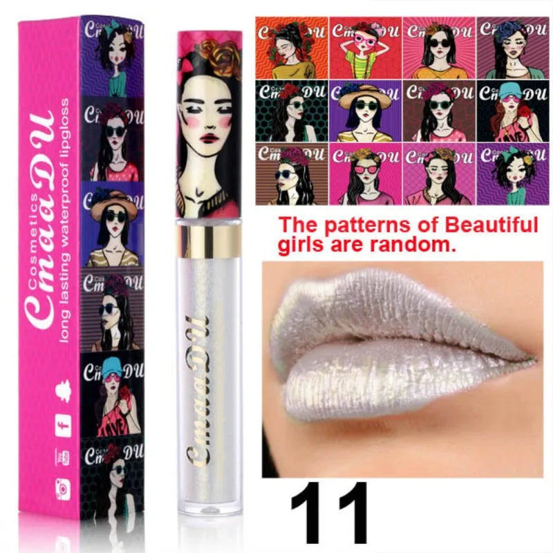 CmaaDu Glitter Lip Gloss Beauty Girl Diamond Shimmer Lip Tint Make Up Waterproof Long Lasting Gray Flash Liquid Lipstick Makeup - Seprincess