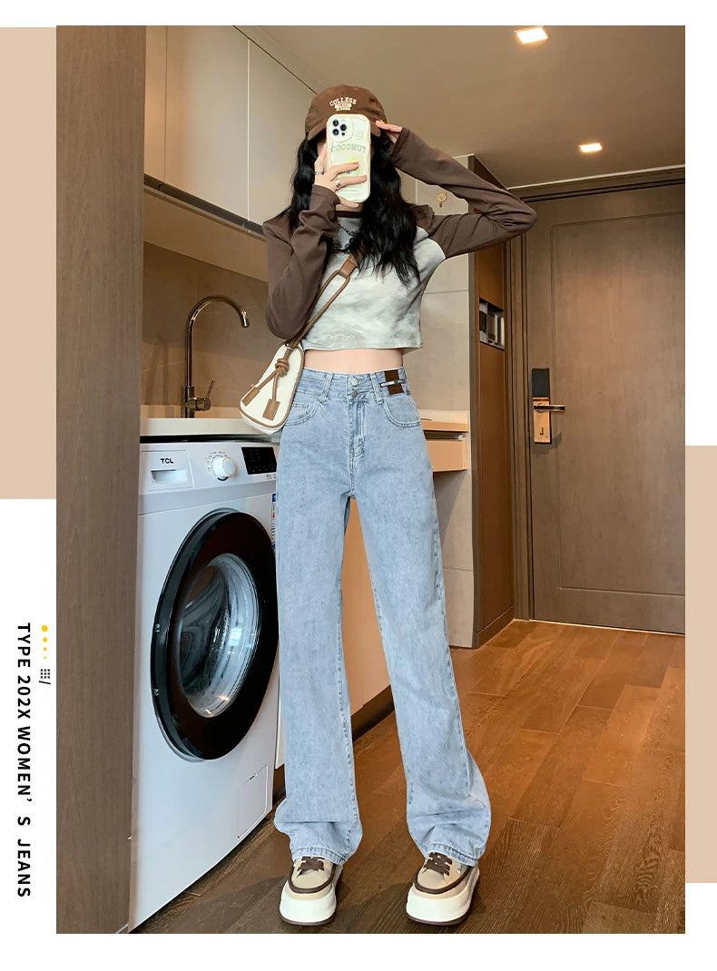 Straight Double Button Denim Jeans Women's New Style Loose Small Narrow Version Classic High Quality Brand Denim Pants