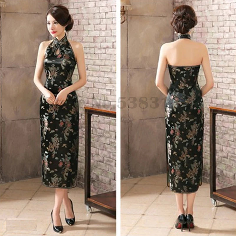 Plus Size 3XL Qipao Sexy Backless Sleeveless Cheongsam Retro Classic Brocade Chinese Vestidos Traditional Printed Flower Dress - Seprincess