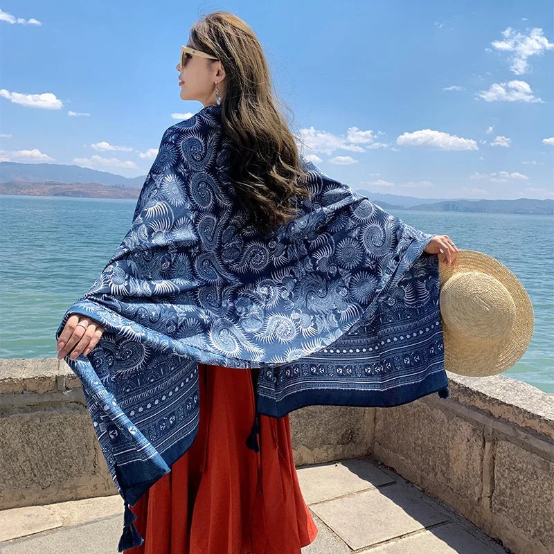 2018 New 90x180cm Twill cotton Pareo Beach Cover-Ups Women Large Beach Dress Bikini Bathing Swimwear Cover Up Sarong Wrap Scarf - Seprincess