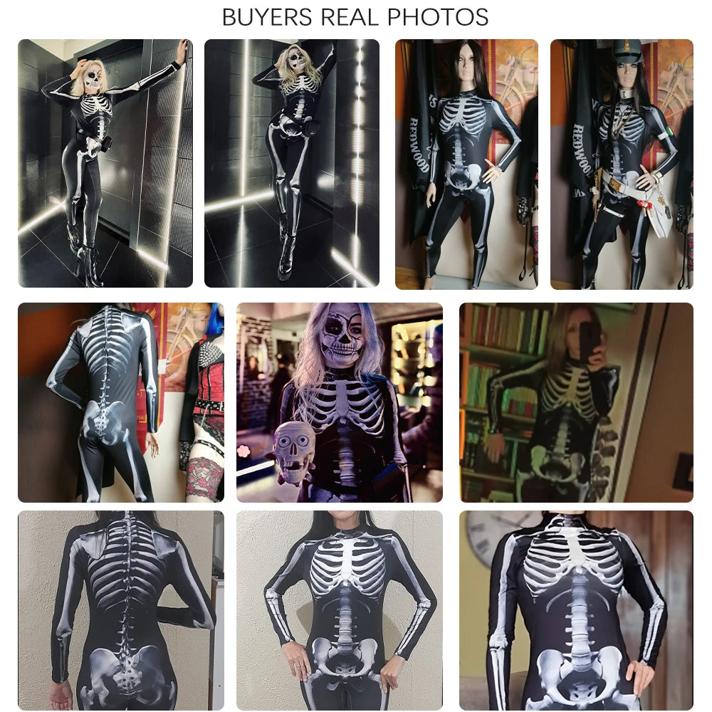 VIP FASHION Adult Skeleton Cospaly Costume Unisex Halloween Ghost Jumpsuit Carnival Party Zentai Bodysuit Scary Show Outfit Suit - Seprincess