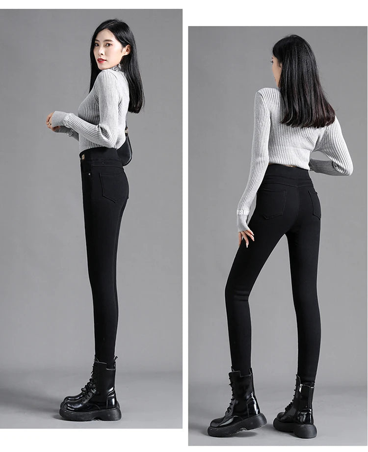 High Waisted Slim Small Leg Denim Jeans For Women New Black Gray High Stretch Pencil Pants Classic High Quality Brand