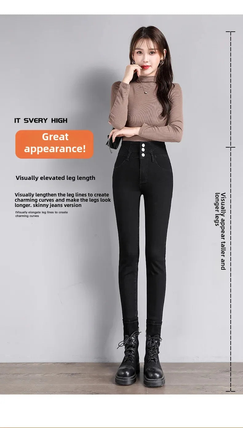 High-Waisted Jeans Women's New Slimming Stretchy Black Cropped Pants Tightening Your Silhouette Smoothing Out Your Waistline